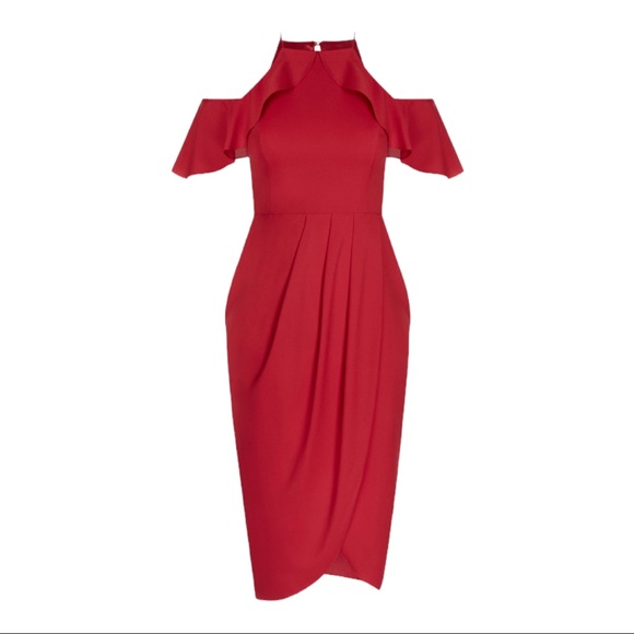 NWT-City Chic Love Siren Red Lined Off-Shoulder Ruffled Halter Faux Wrap-L (20) - Picture 1 of 6